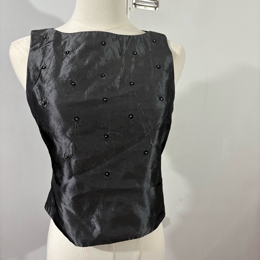 Vtg JR Nites Gray Metallic Embellished Sleeveless Top Blouse Sz 4P Whimsigoth